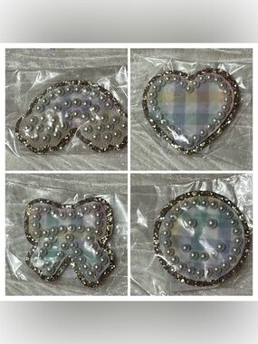 NWT Stoney Clover Lane Gingham Pearl Patches- bow, smiley face, rainbow, heart